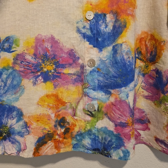 NWT Ali Miles Top Linen & Cotton Watercolor Floral Artsy Lagenlook Womens Large - Picture 11 of 16